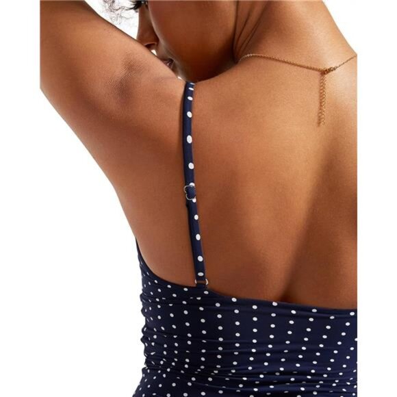 Women Sexy Deep V Neck Tank Top Dots Blue - Picture 2 of 6